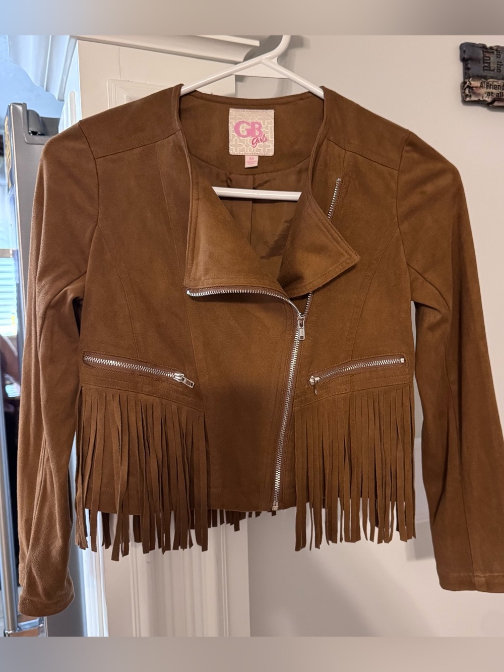 GB girls Tan Suede Fringe Moto Jacket M